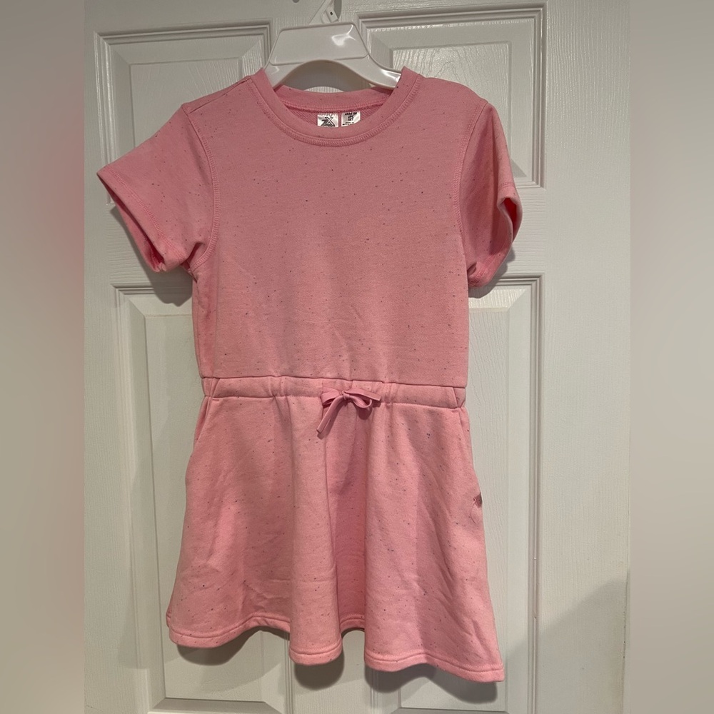 Girls Pink Heather Short Sleeve Sweatshirt Dress